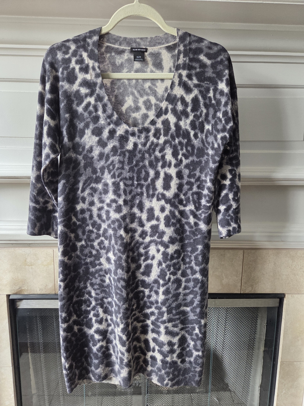 Club Monaco Gray Leopard Print Wool Cashmere Knit Sweater Dress XS